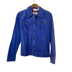 Twiggy London Suede Trucker Jacket in cobalt blue